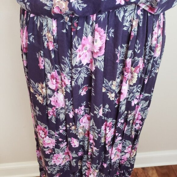 Vtg 80's Floral Dress Cottage Prairie Lace Traditional Garden Party Blue Medium - Picture 6 of 12